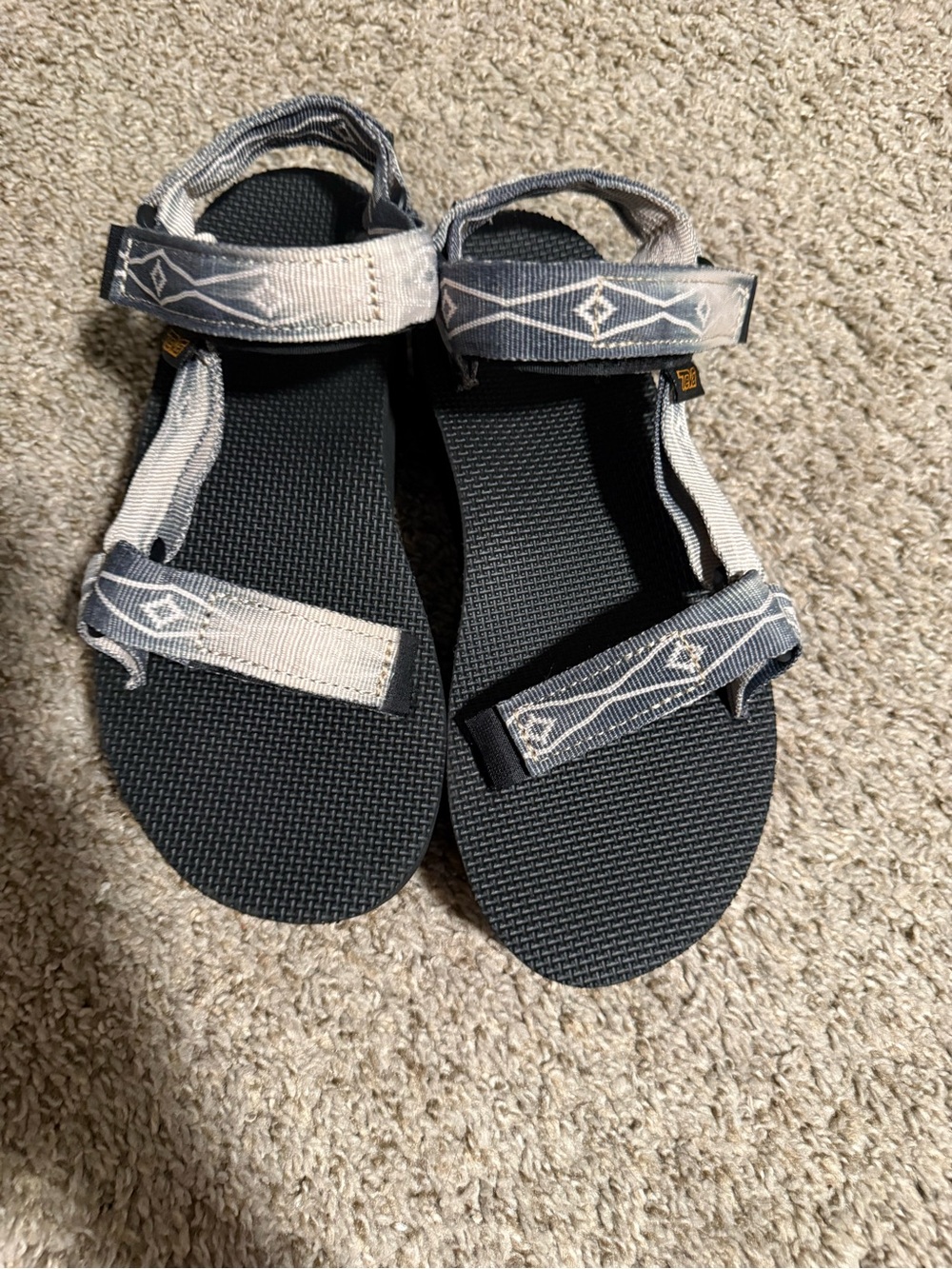 Teva Women's Black Platform Footbed Sandals with Light Gray Patterned Straps